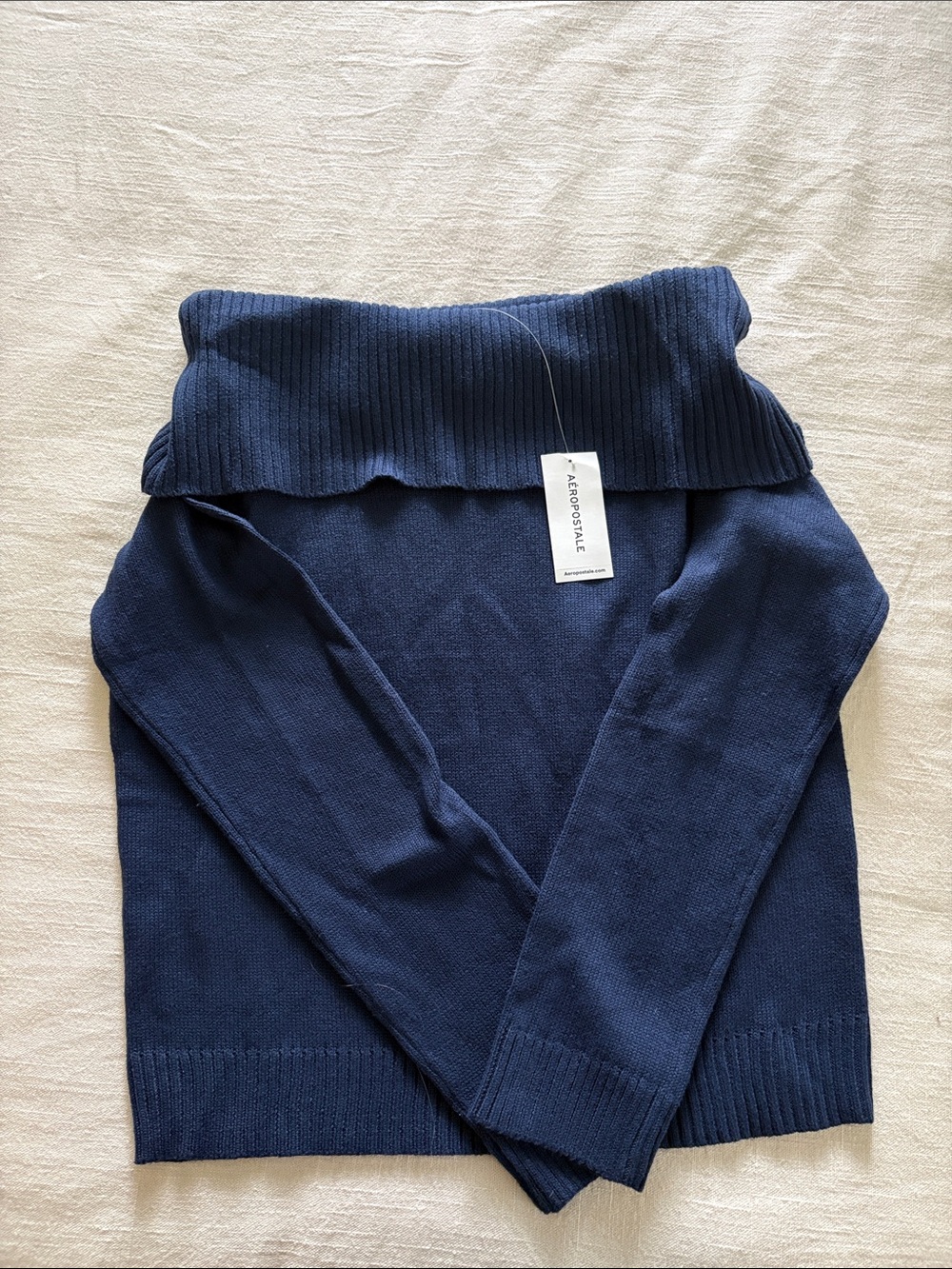 Aeropostale Navy Blue Off-Shoulder Foldover Sweater